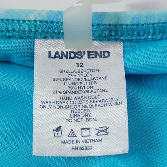 Lands' End Blue Watercolor Print Modest High Neckline Tankini Swim Top Sz 12 - Picture 12 of 13